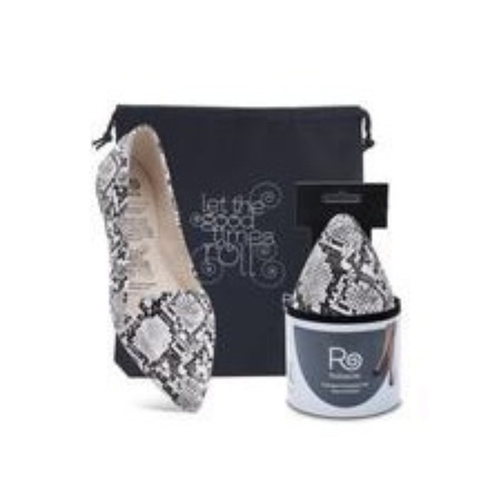 Black & White Snakeskin Rollasole Flats